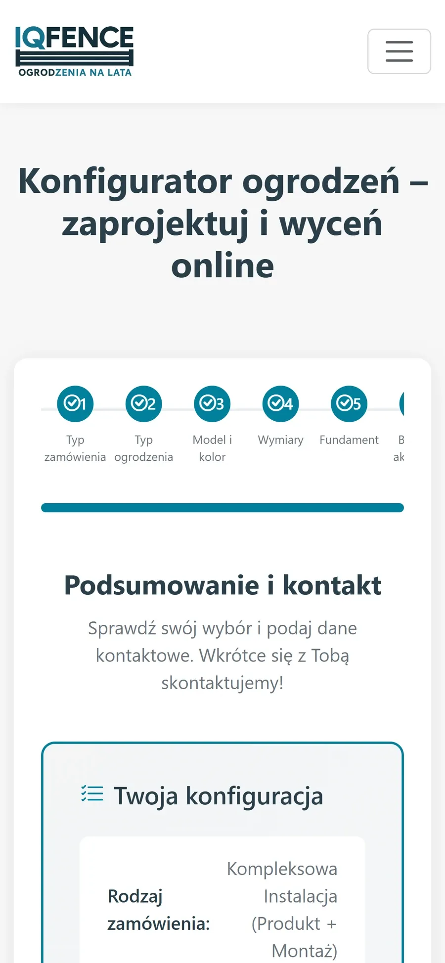 Podsumowanie konfiguracji na telefonie.