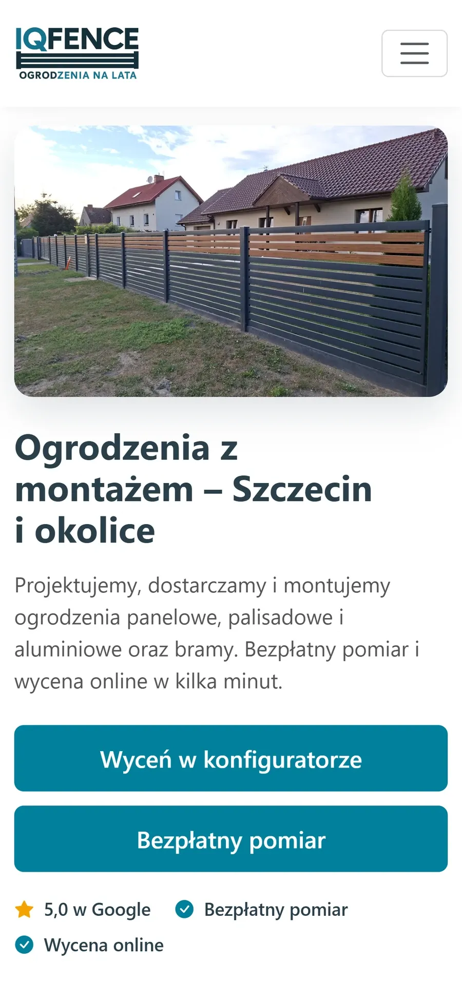 Strona główna IQ Fence na telefonie, w układzie jednokolumnowym.